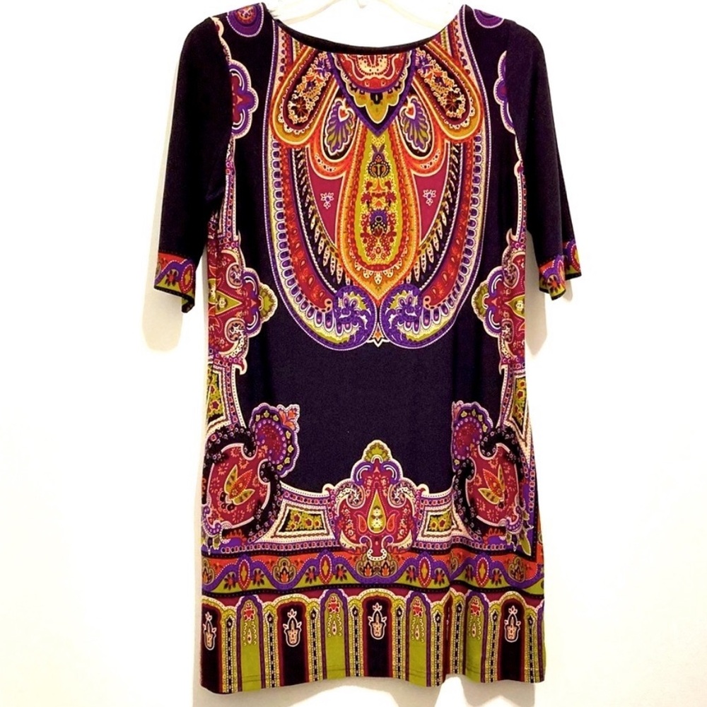 Sandra Darren Colorful Paisley Dress Short Sleeve